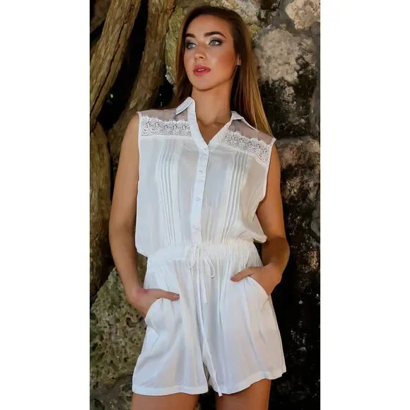 Yellow Rompers / Play Suit with Lace And Elastic Waistband - Picture 7 of 11